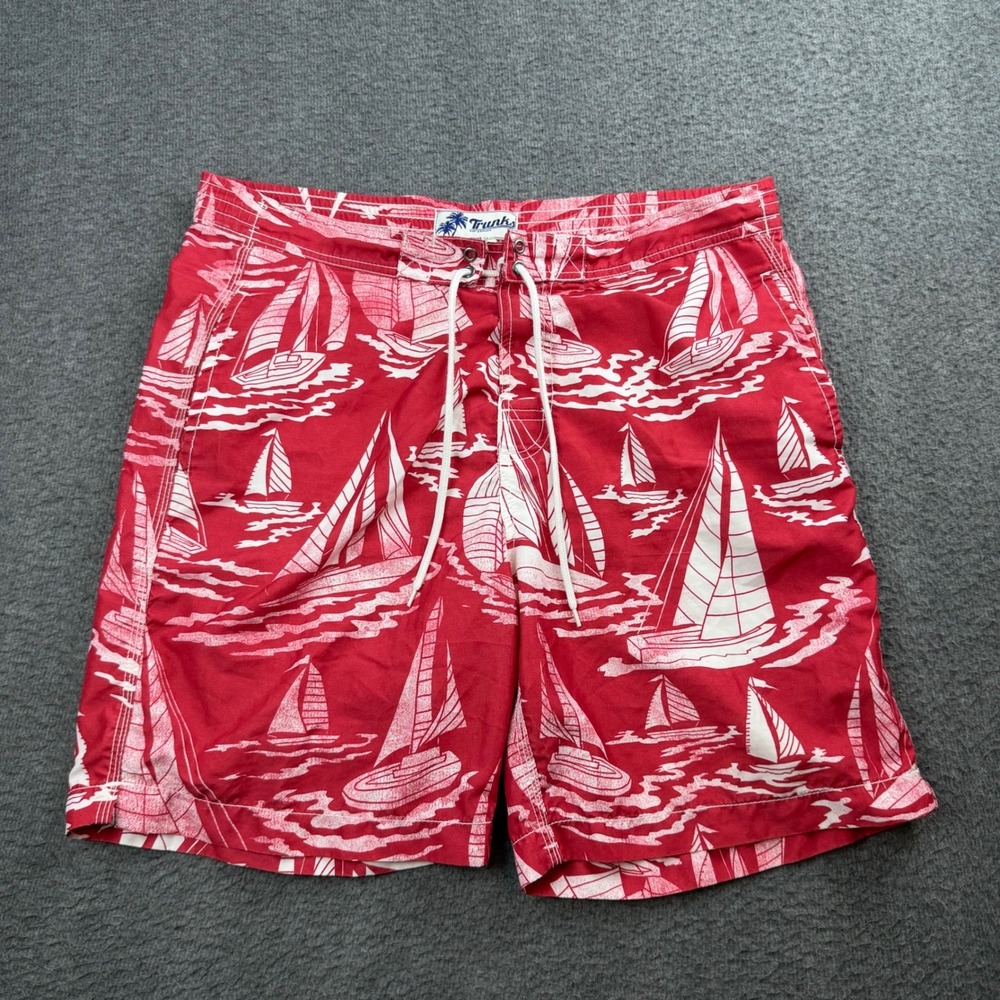 Trunks Surf & Swim Co Swim Trunks Men's Medium Red Sailboat Print Board Shorts